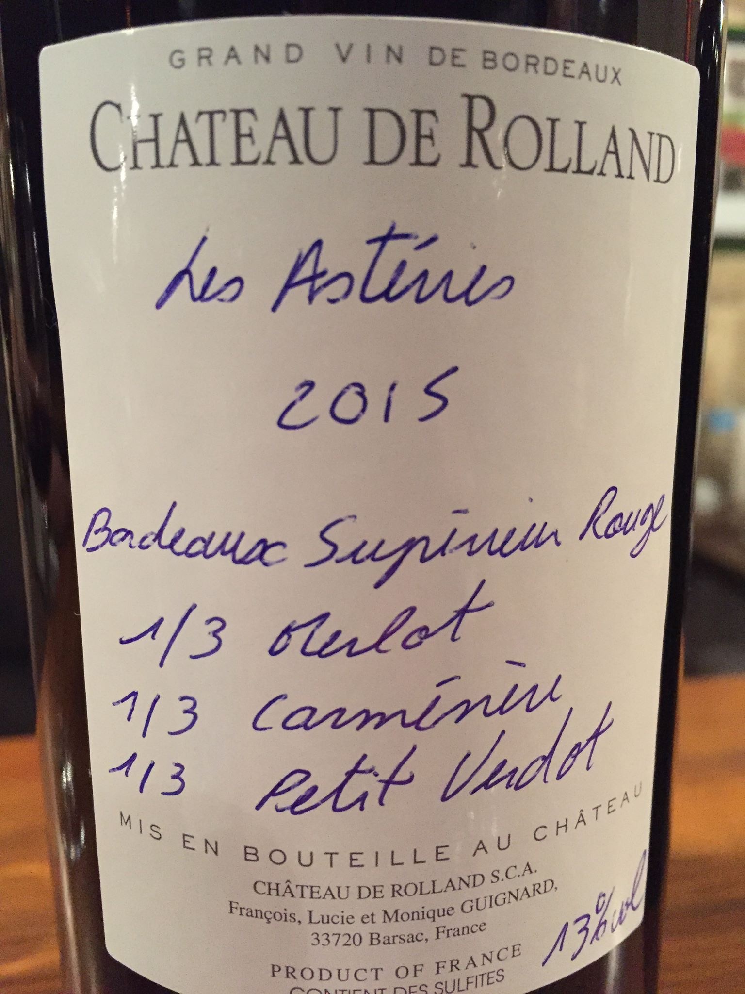 Château de Rolland – Les Astéries 2015 – Bordeaux Supérieur