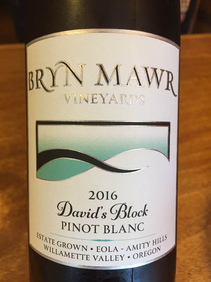 Bryn Mawr Vineyard – David’s Block Pinot Blanc 2016 – Eola Amity Hills – Willamette Valley