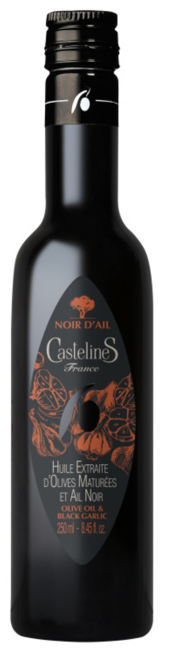 Moulin CastelaS, CastelineS, Noir d’Ail – Huile Extraite d’Olives Maturées et Ail Noir (France)