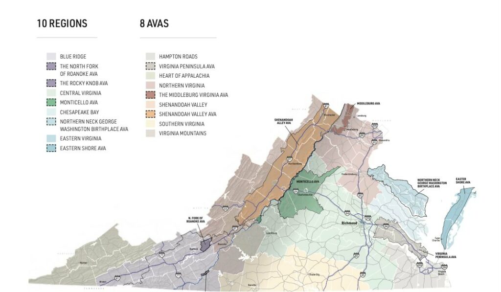 Virginie (Virginia, USA) carte appellations vin